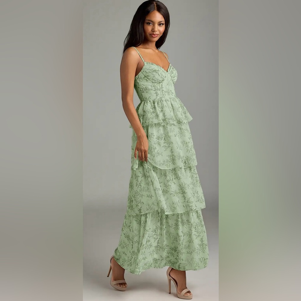 Azazie Green Floral Tiered Dress Never Worn!
